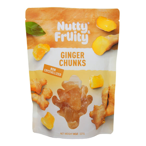 Nutty & Fruity Ginger Chunks Non-Crystallized 8 OZ | All-Natural Chewy Ginger Snacks