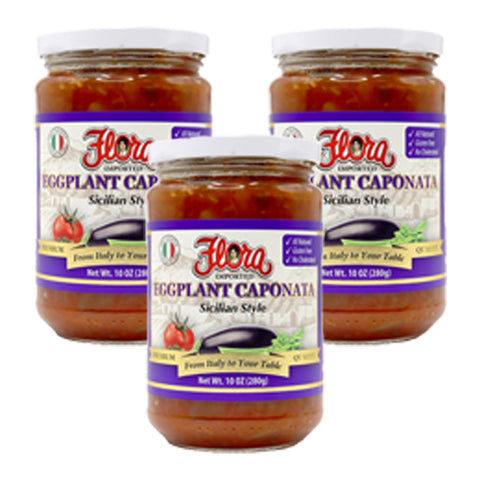 Flora Sicilian Style Eggplant Caponata 10 oz Jar (3 Pack) – Authentic Italian Antipasto