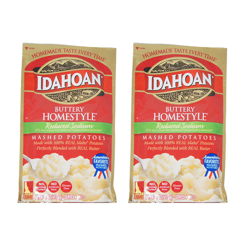 Idahoan Mashed Potatoes, Buttery Homestyle, Reduced Sodium, 4 oz Bag (2 Pack)