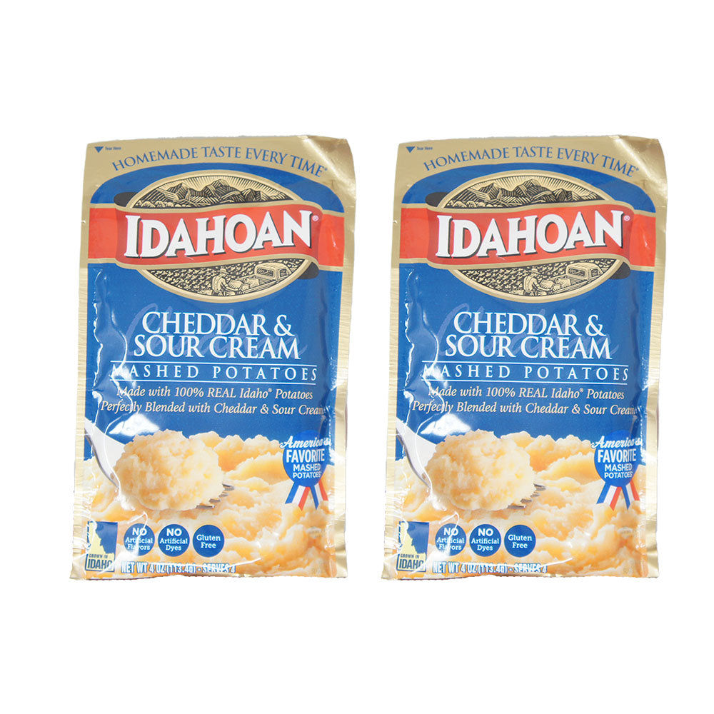 Idahoan Mashed Potatoes, Cheddar and Sour Cream, 4 oz Bag (2 Pack)