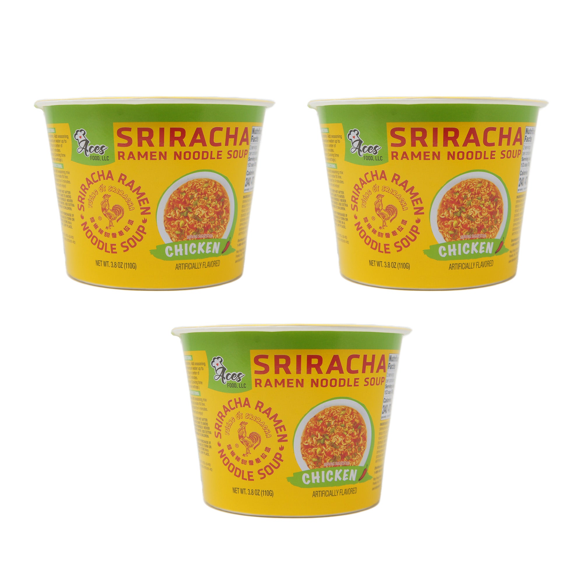 Aces Food Sriracha Ramen Noodle Soup, Chicken Flavor, 3.8 oz (3 Pack)