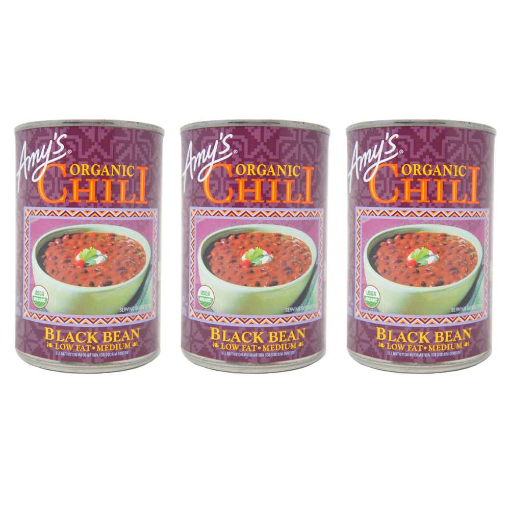 Amy's Organic Meatless Chili Black Bean, Low Fat Mediun Heat, 15 oz Cans (3 Pack)
