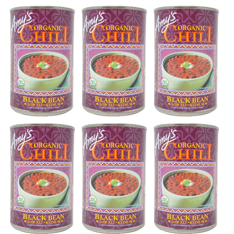 Amy's Organic Meatless Chili Black Bean, Low Fat Mediun Heat, 15 oz Cans (6 Pack)