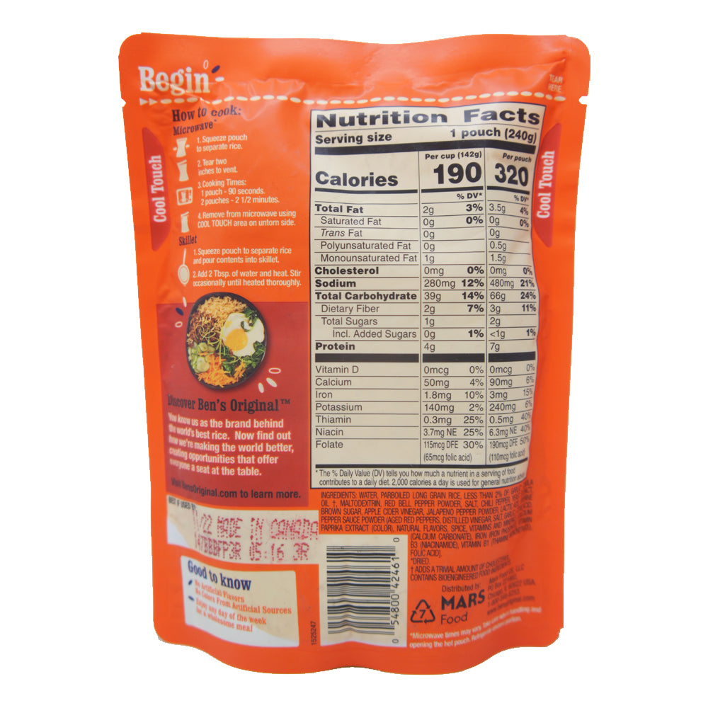 Bean's Original, Ready Rice, Chili Garlic 8.5 oz Nutrition Facts