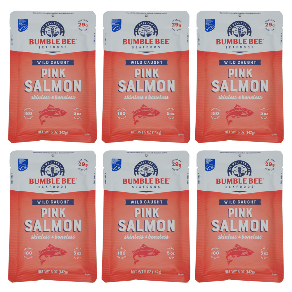 Bumble Bee Seafoods ,Wild Caught Pink Salmon, Skinless & Boneless, 5 oz (6 Pack)