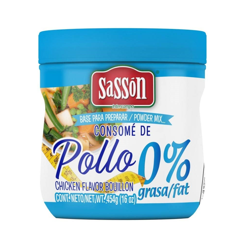 Sasson Chicken Flavor Bouillon Fat Free 16oz - Base Para Preparar Consome de Pollo Intercampo