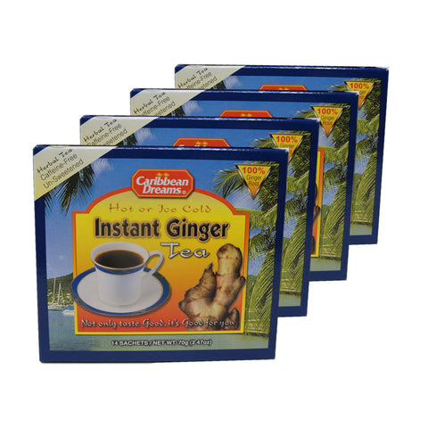 Caribbean Dreams, Hot or Ice Cold, instant Ginger, Tea 14 Sachrts 2.47 oz (4 or 6 pack)