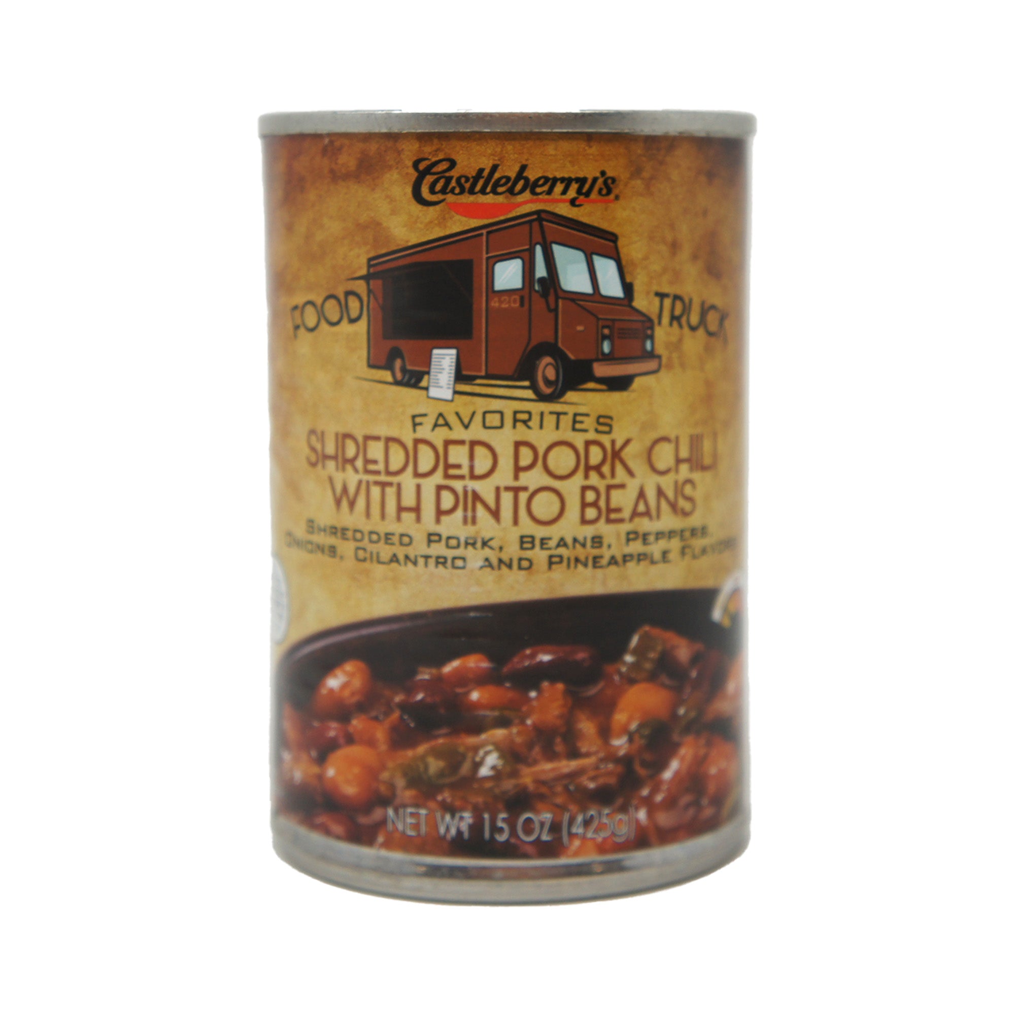 Castleberry's Food Truck Favorites, Shredded Pork Chili with Pinto Beans, 15 oz Cans