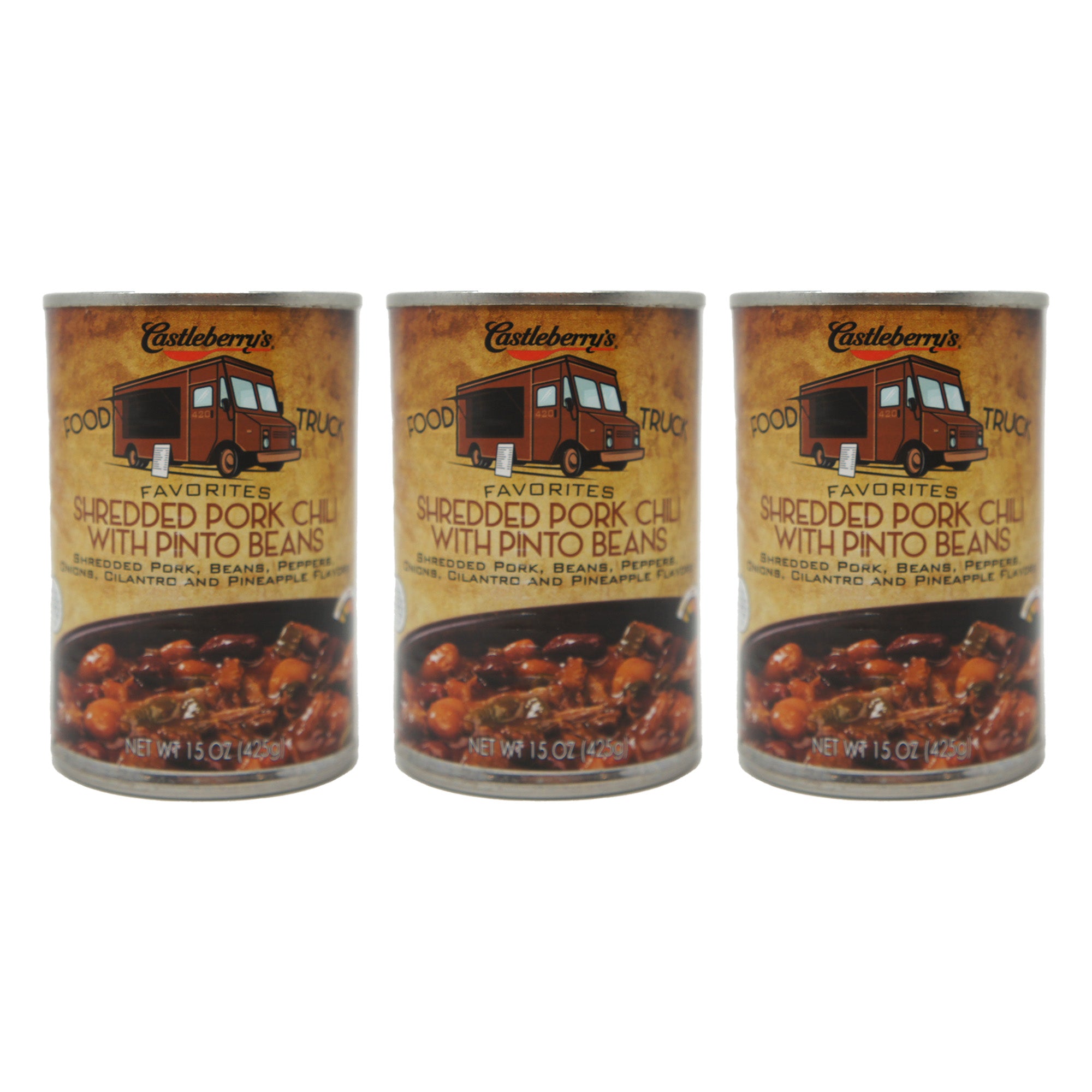 Castleberry's Food Truck Favorites, Shredded Pork Chili with Pinto Beans, 15 oz Cans (3 Pack)