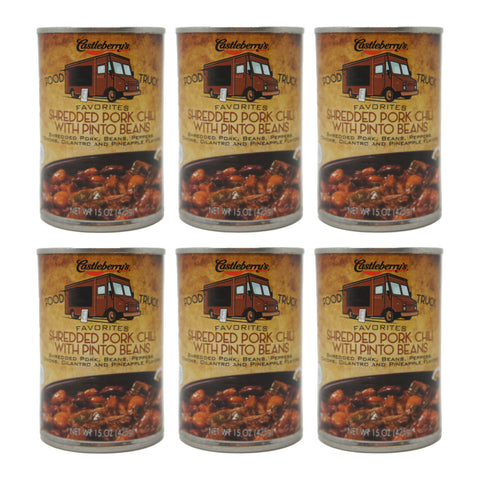Castleberry's Food Truck Favorites, Shredded Pork Chili with Pinto Beans, 15 oz Cans (6 Pack)