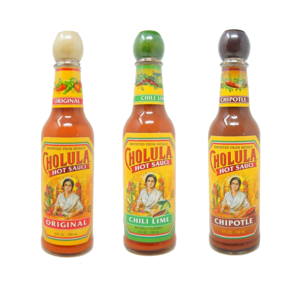 Cholula Hot Sauce Salsa Picante Original, Chili Lime, Chipotle, 5 fl oz Bottle - theLowex.com