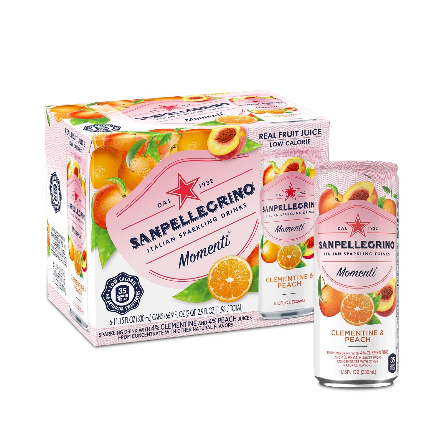 San Pellegrino Momenti Lemon & Red Raspberry - Clementine Peach - Pomegranate & Blackcurrant 11.5 fl oz Can (Six Pack)