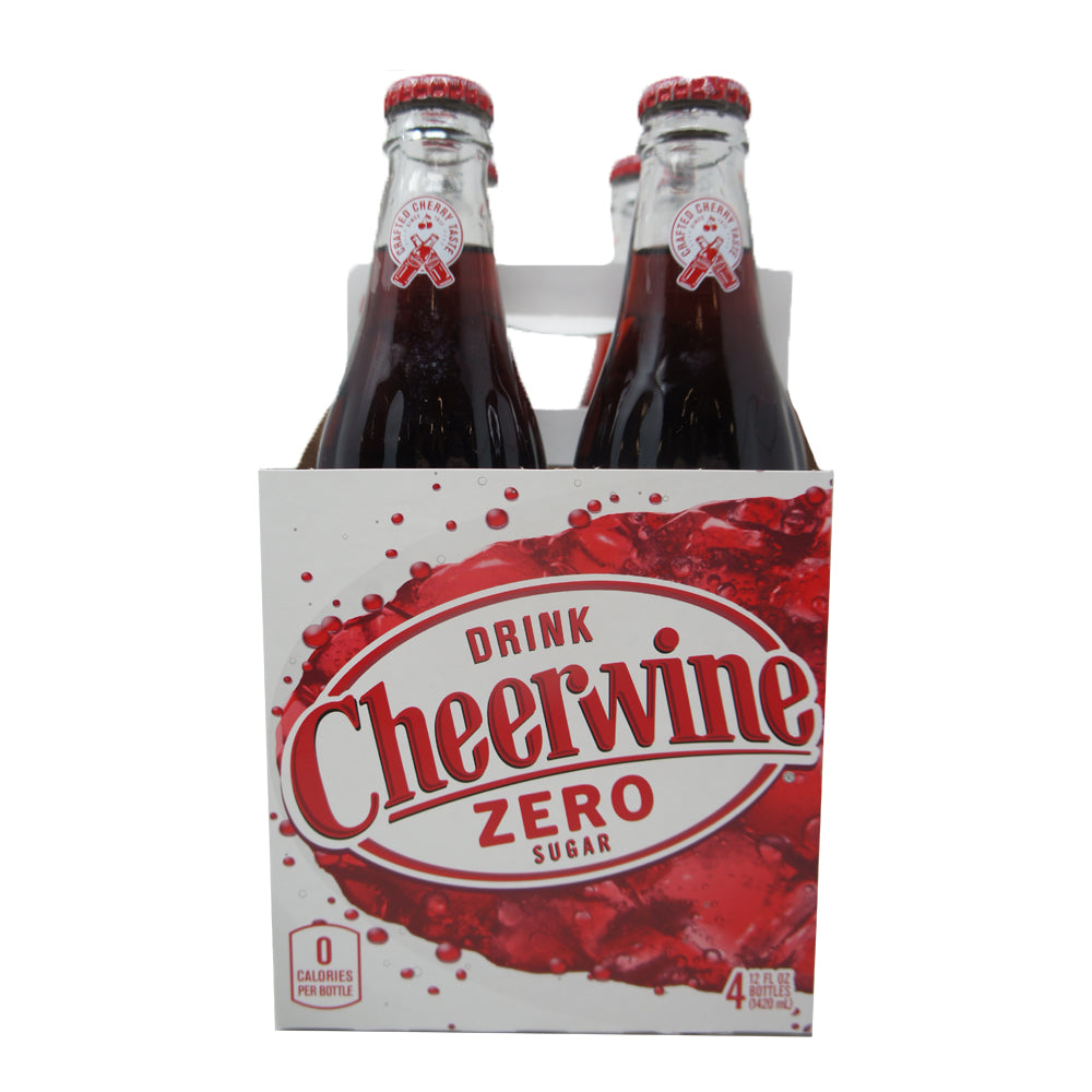 Cheerwine Zero Sugar Drink, 12 oz Glass Bottle (4 Pack)