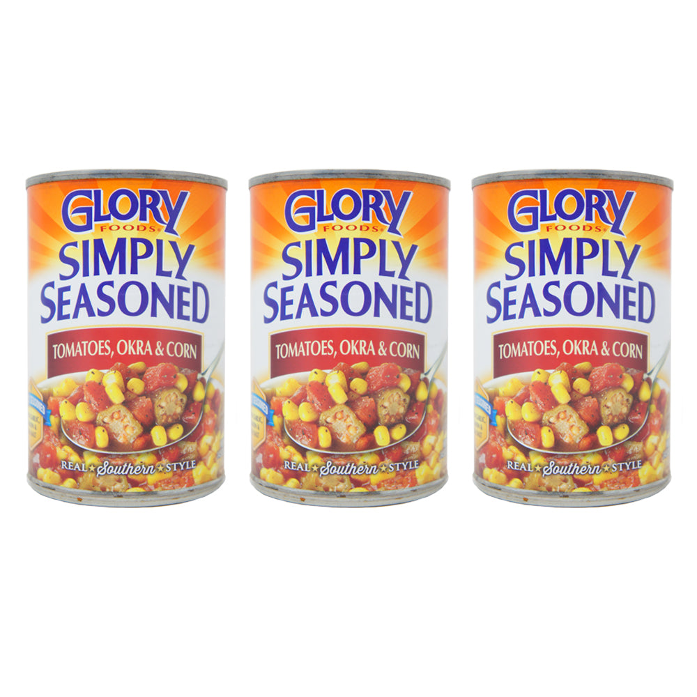 Glory Foods, Simply Seasoned, Tomatoes, Okra & Corn, 14.5 oz (3 Pack)