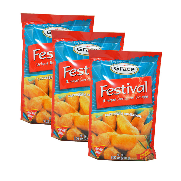 Grace, Festival (Unique Jamaican Dough), Caribbean Homemade, 9.52 oz (3 Pack)