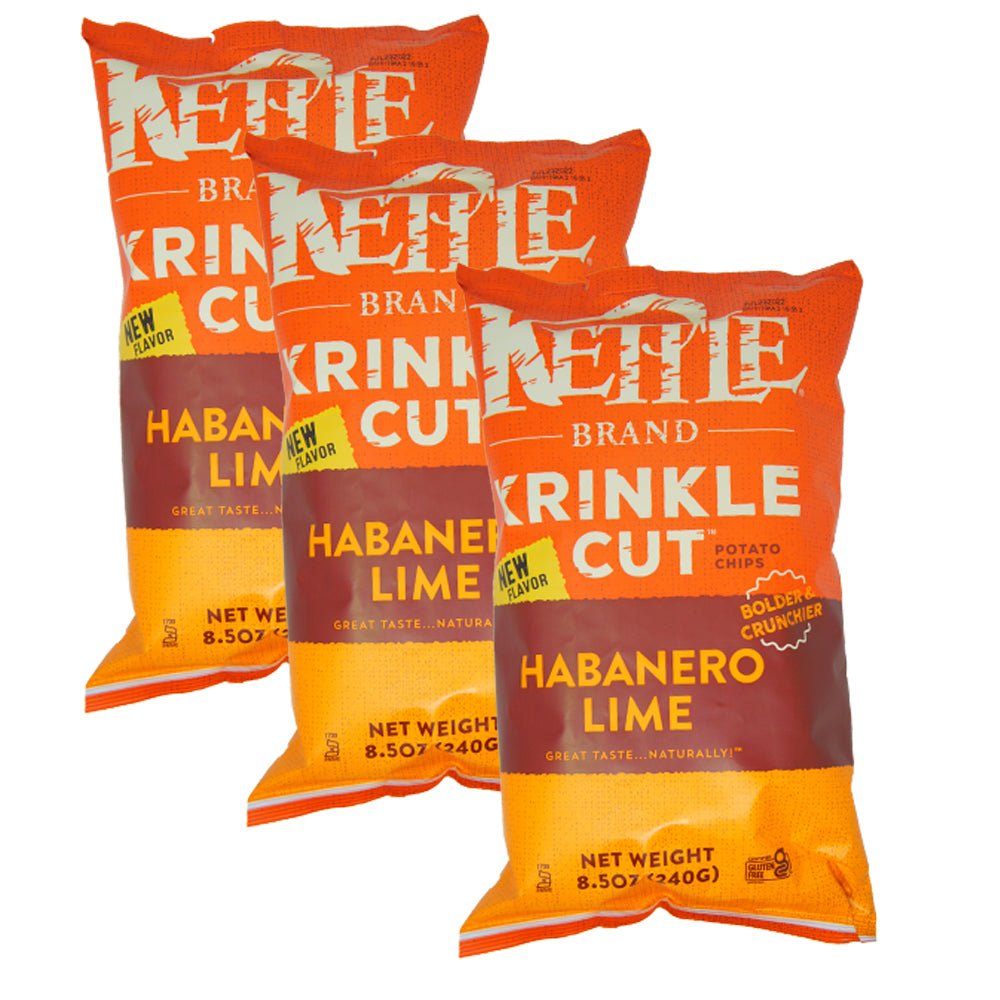 Kettle Brand, Krinkle Cut Potato Chips, Habanero Lime, 8.5 oz (3 Pack)