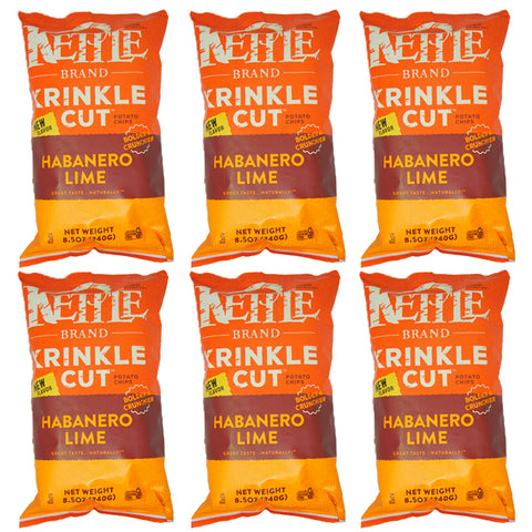 Kettle Brand, Krinkle Cut Potato Chips, Habanero Lime, 8.5 oz (6 Pack)