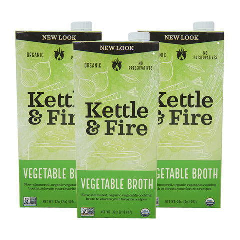 Kettle & Fire, vegetable Broth, Organic, No Preservatives, 32 oz (3 pack)