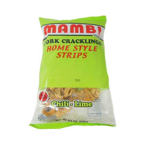 Mambi, Pork Cracklings, Home Style Strips, Chili-Lime, 9.5 oz