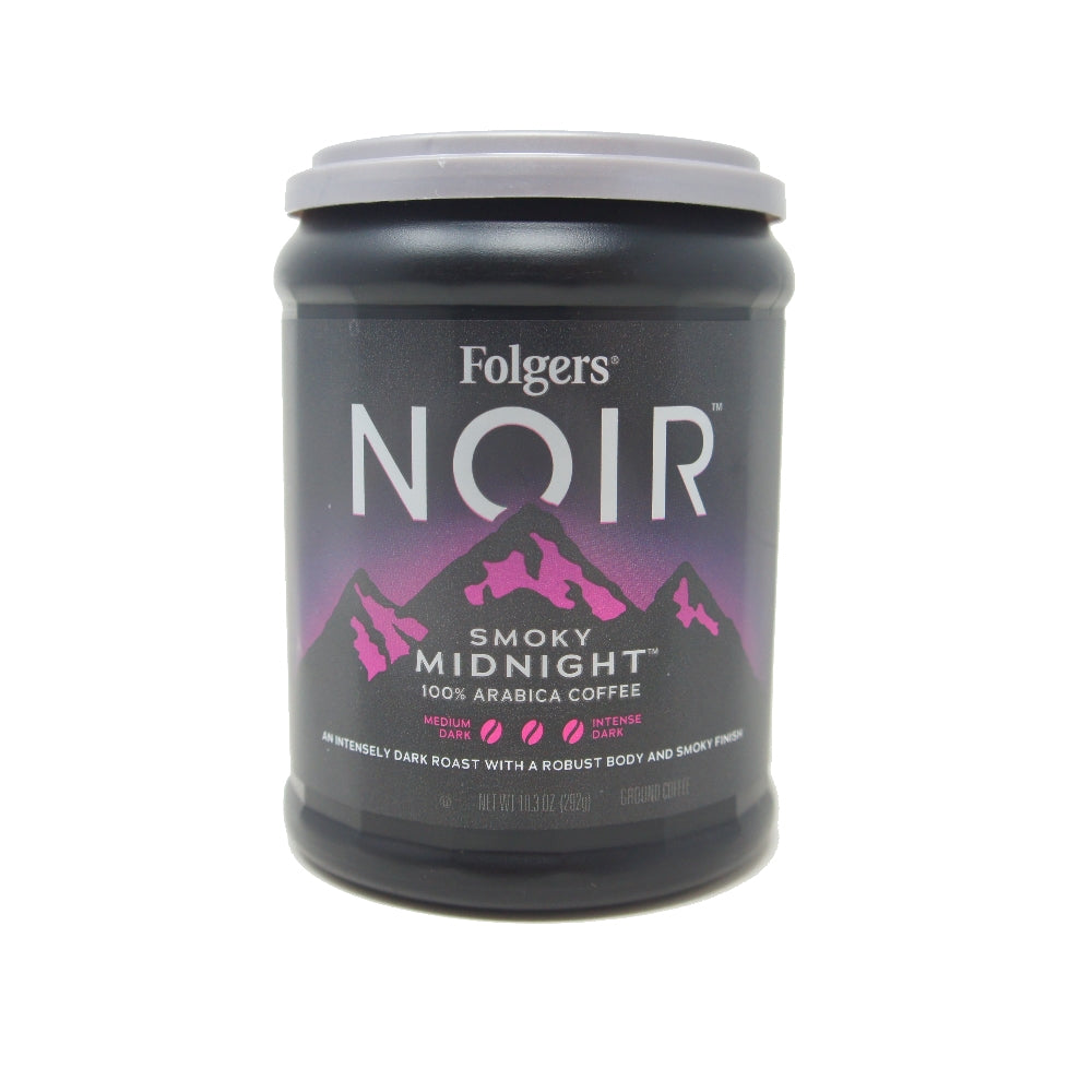 Folgers Noir Smoky Midnight 100% Arabica Coffe Dark Roast Ground, 10.3 oz