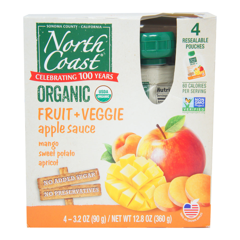 North Coast, Organic Fruit + Veggie Apple Sauce, Mango-Sweet Potato-Apricot, 3.2 oz (4 pack)