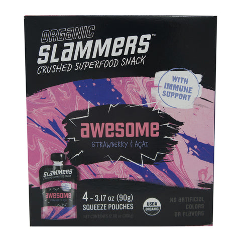 Organic Slammers Crushed Superfood Snack Awesome Satrwberry & Acai, 4 oz
