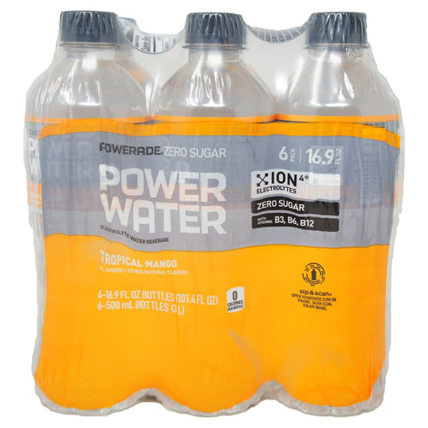 Powerade, Power Water, Tropical Mango, Zero Sugar, 16.9 oz (6 pack)