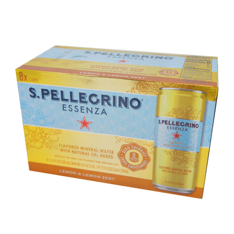 S.Pellegrino Essenza, Flavored Mineral Water, Lemon & Lemon Zest, 11.15 oz (8 cans)