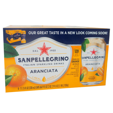 Sanpellegrino Italian Sparkling Drinks, Arancita Real Juice, 11.15 oz (6 Cans)