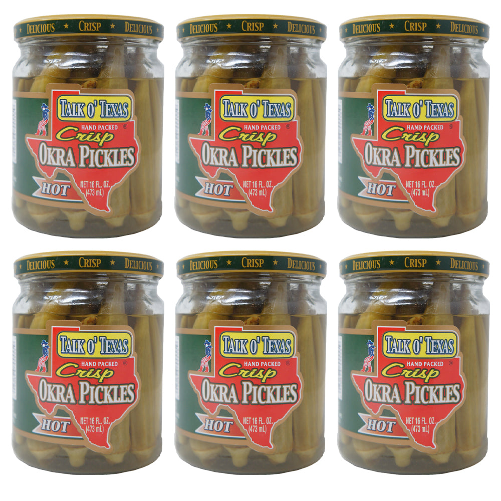 Talk o' Texas, Crisp, Okra Pickles, Hot, 16 oz (6 Pack)