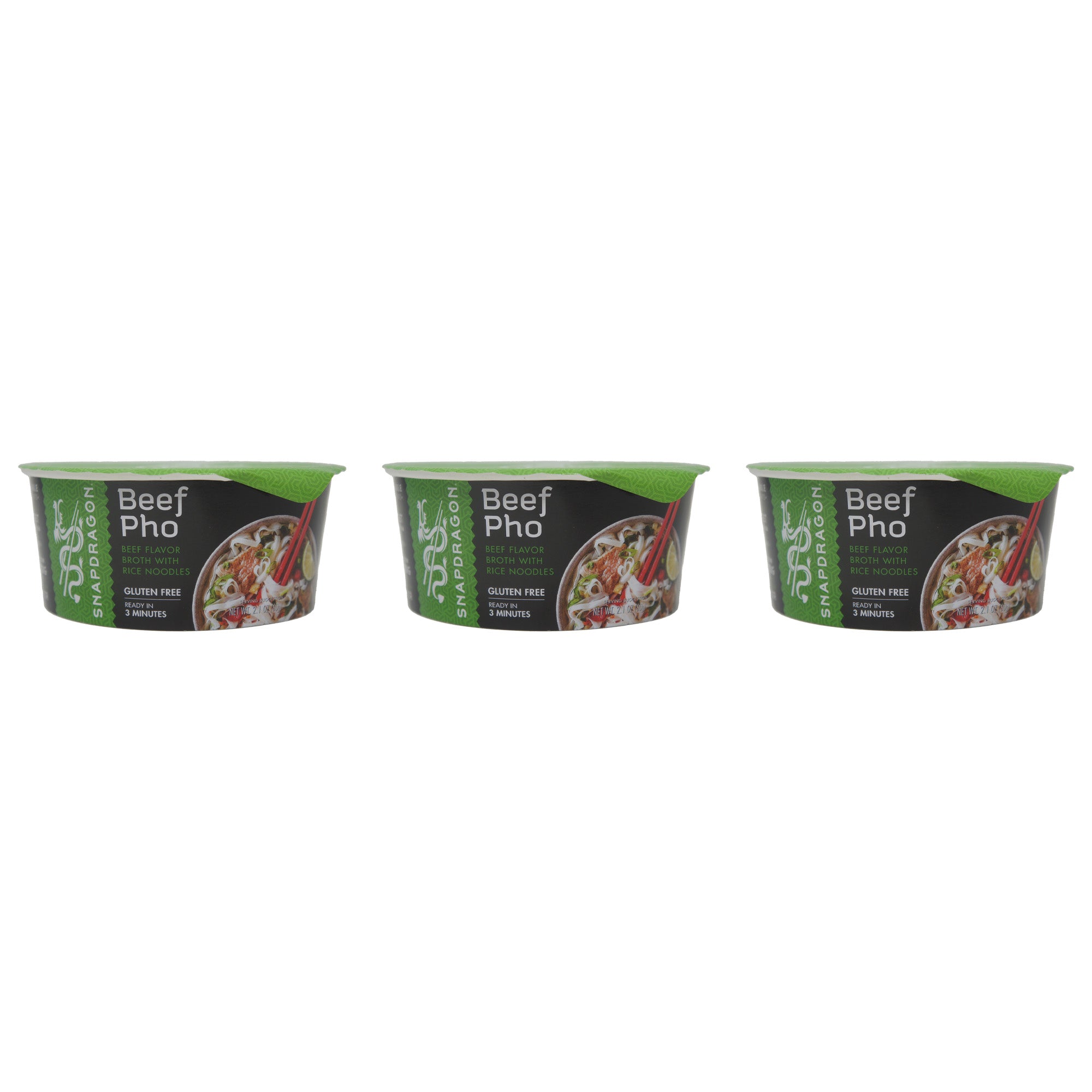 Snapdragon, Beef Pho Bowl, Beef Flavored Broth with Rice Noodles, 2.1 oz Pack