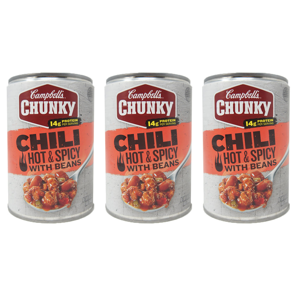 Campbelli Chunky, Chili Hot and Spicy With Beans, 16.5 oz (3 Pack)