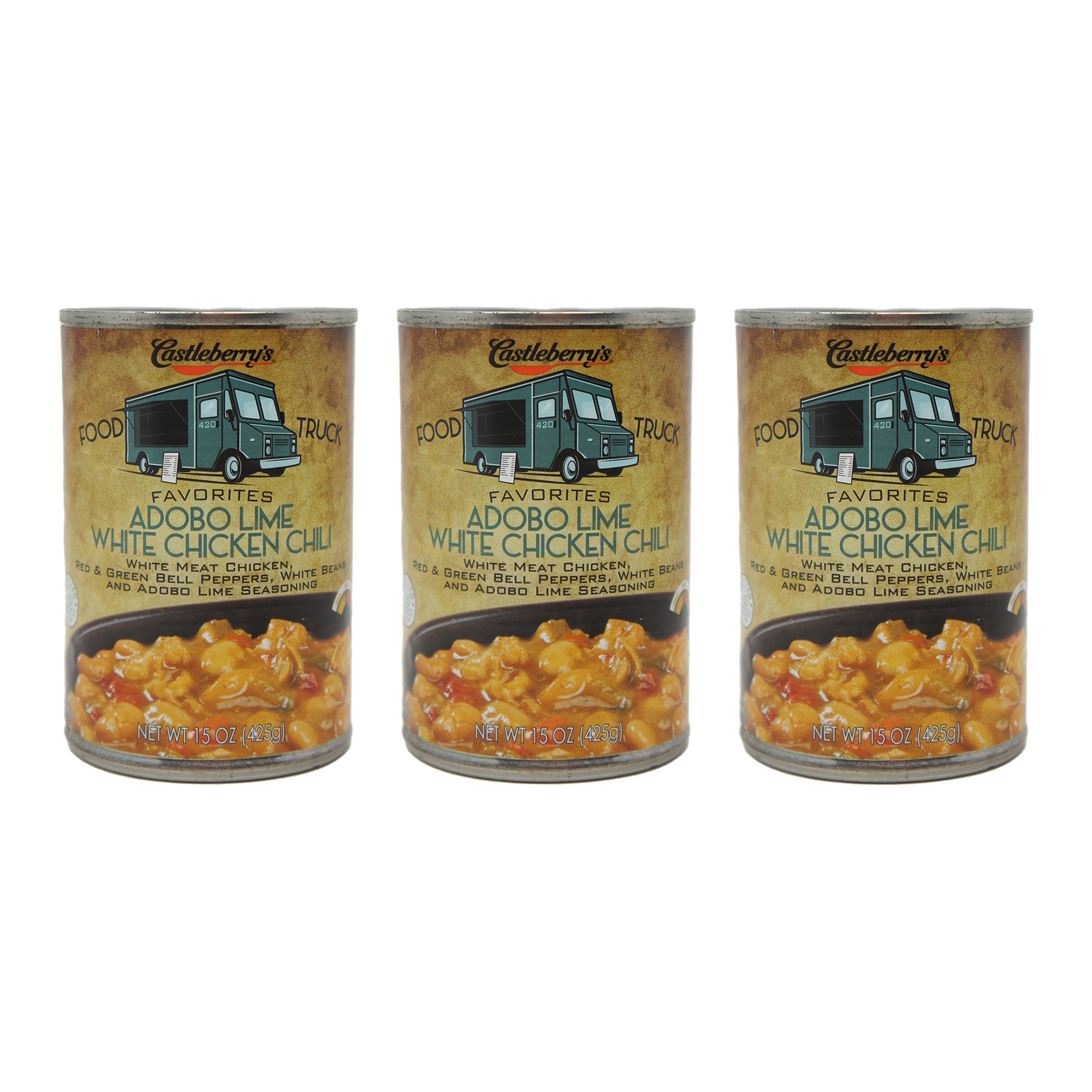 Castleberry's Food Truck Favorites, Abodo Lime White Chicken Chili, 15 oz Cans (3 Pack)