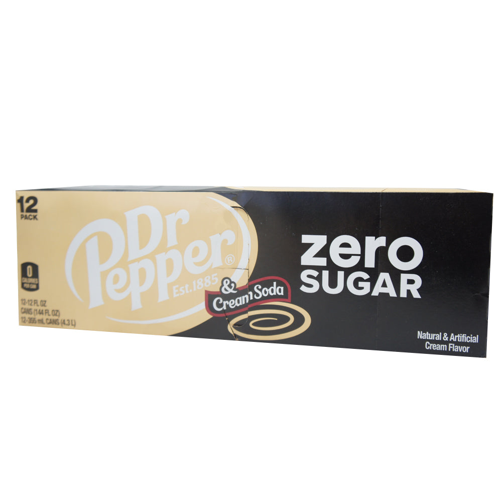 Dr Pepper, Cream Soda, Cero Sugar, Natural & Artificial Cream Flavor (12 pack) box