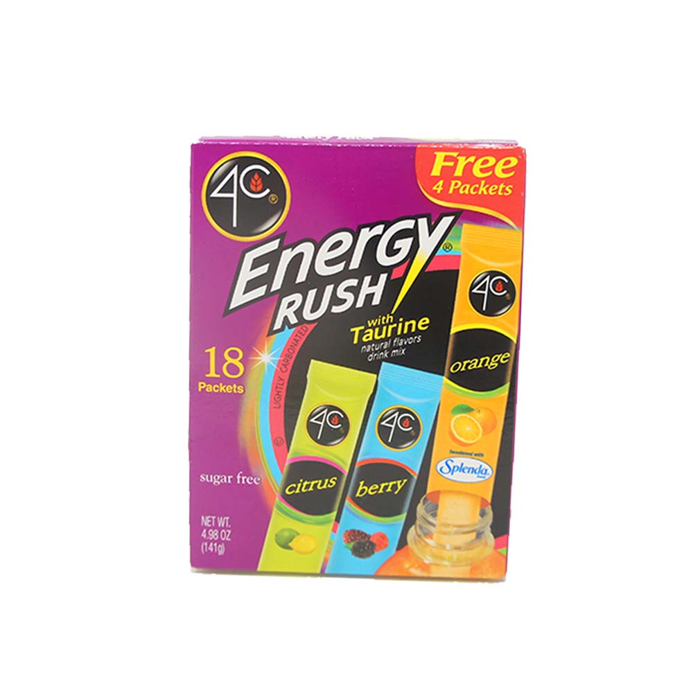 4C Energy Rush with Taurine Variety Pack Drink Mix, 18 Count Box