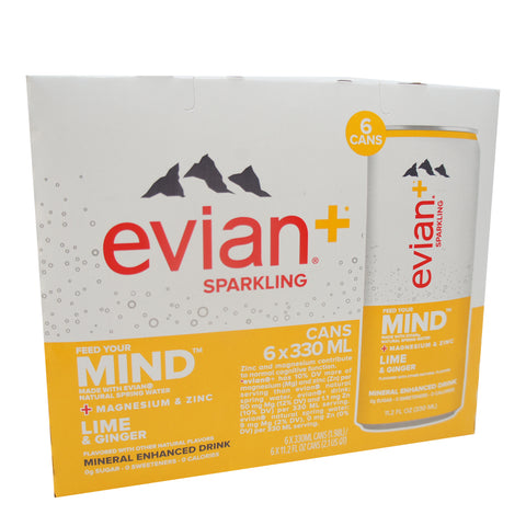 Evian +, sparkling lime & ginger (6 Pack) 11.2 oz
