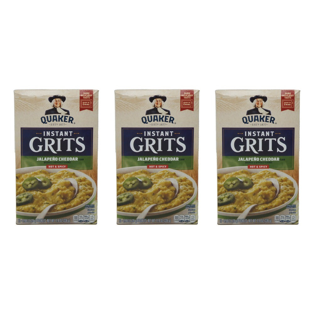 Quaker Instant Grits, Hot and Spicy Jalapeño Cheddar, 12 oz, 3 Pack