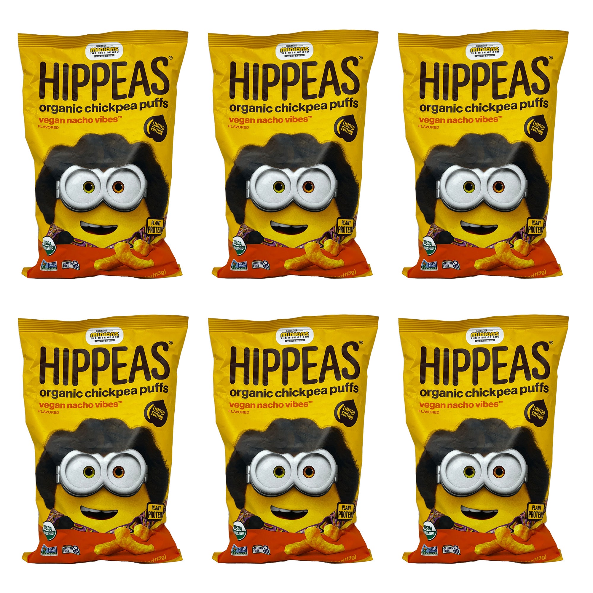 Hippeas Organic Chickpea Puffs, Limited Edition Minions: Rise of Gru, Vegan Nacho Vibes Flavored (6 Pack)