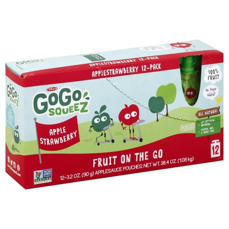 GoGo Squeez Applesauce, Fruit On the Go, Apple Strawberry Flavored, 12 Pack