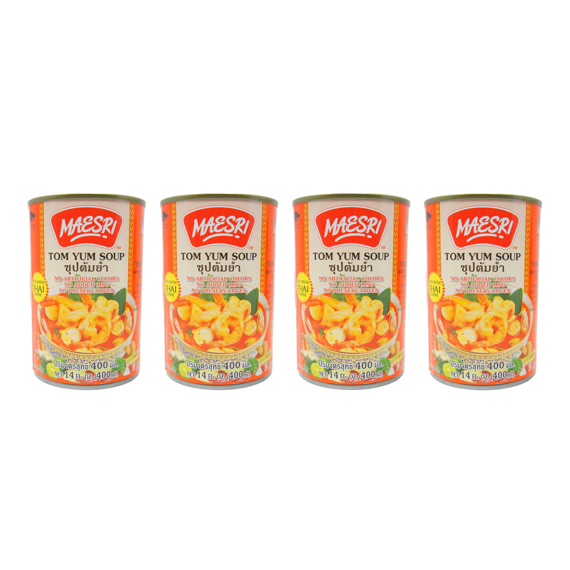Maesri Tom Yum Soup, 14 fl oz Can, Product of Thailand (4 Pack)