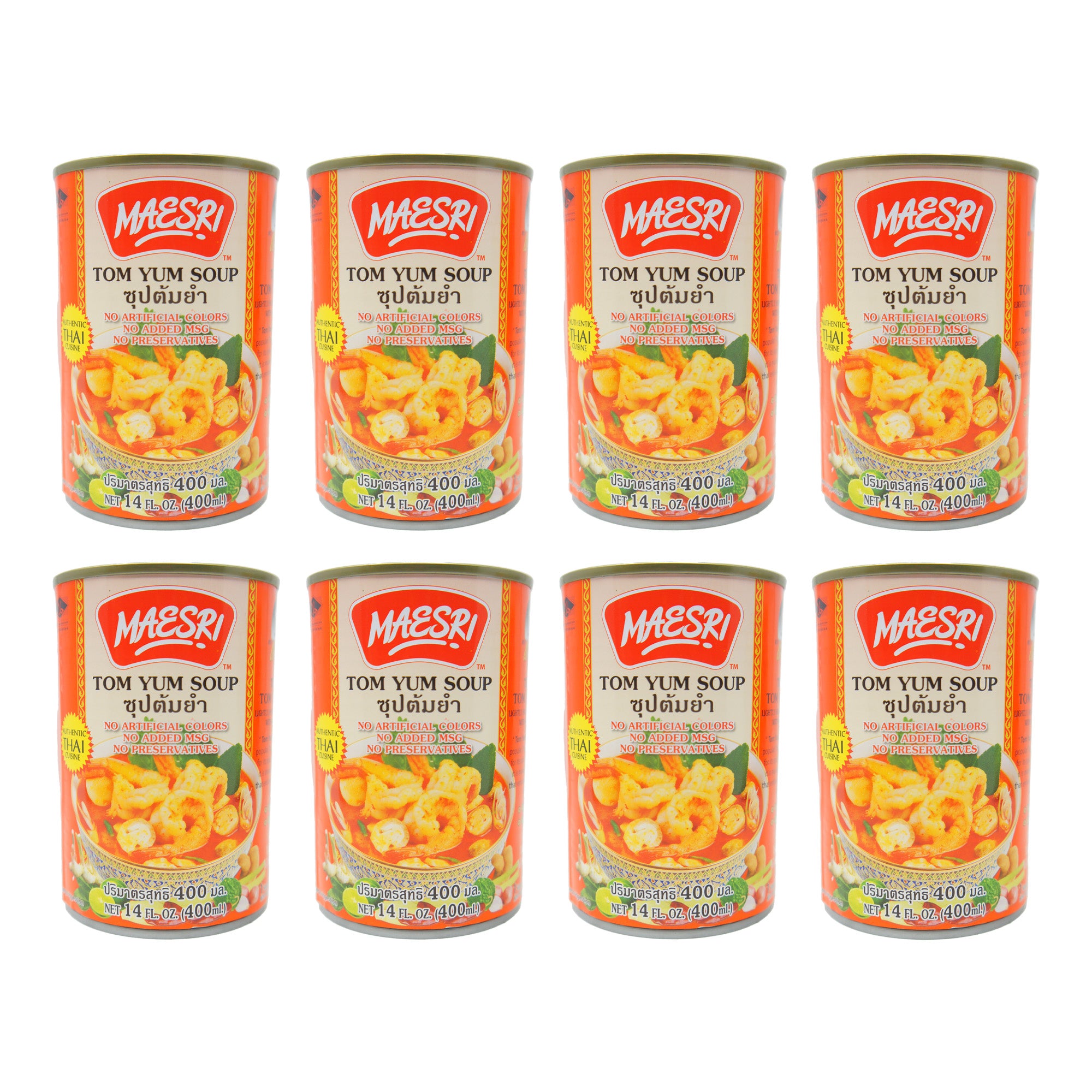 Maesri Tom Yum Soup, 14 fl oz Can, Product of Thailand (8 Pack)