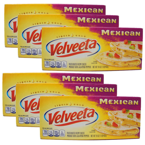 Velveeta Mexican liquid gold Cheese with Jalapeño Peppers, 16 oz Bar (6 Pack)