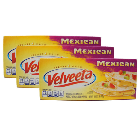 Velveeta Mexican liquid gold Cheese with Jalapeño Peppers, 16 oz Bar (3 Pack)