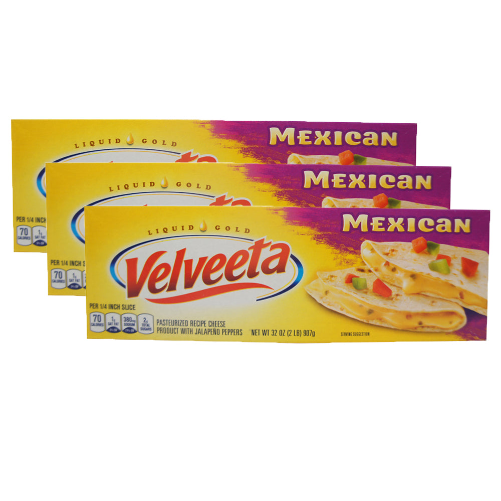 Velveeta Mexican liquid gold Cheese with Jalapeño Peppers, 32 oz Bar (3 Pack)