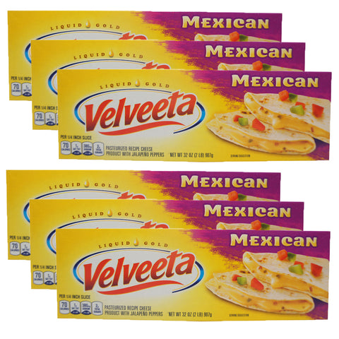 Velveeta Mexican liquid gold Cheese with Jalapeño Peppers, 32 oz Bar (6 Pack)